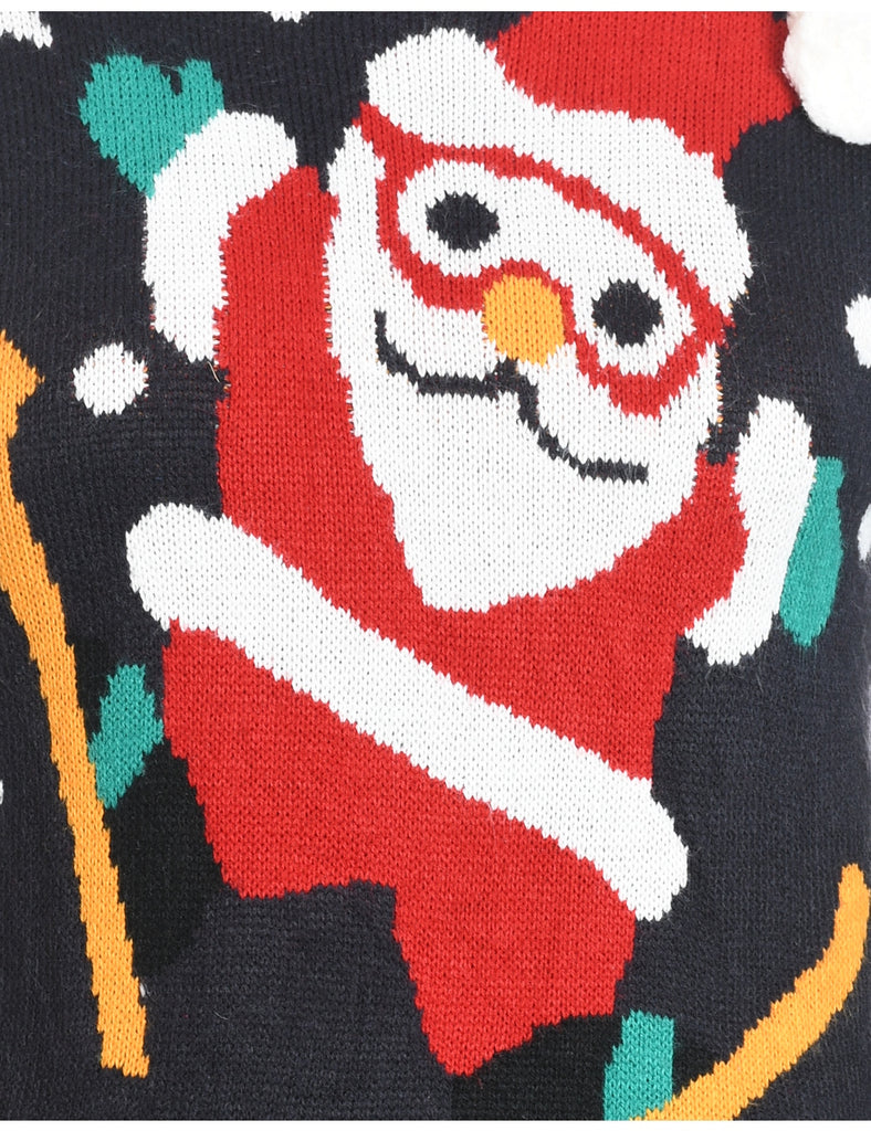 Santa Claus Design Navy Knit Christmas Jumper - M