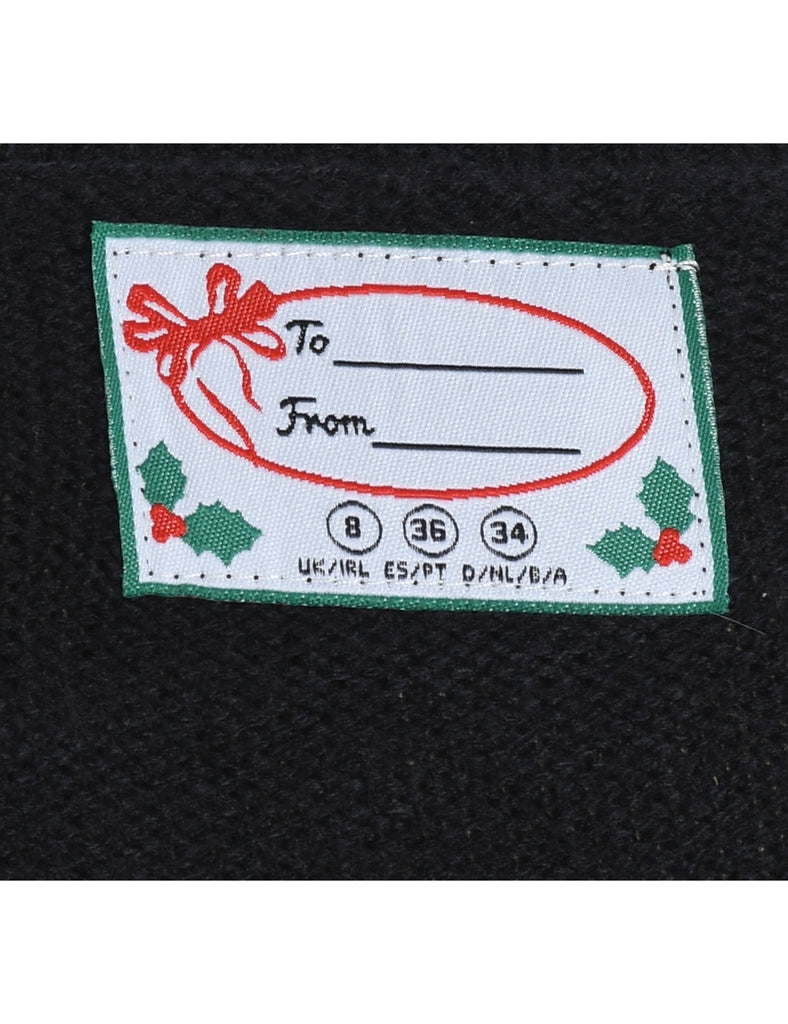 Santa Claus Design Navy Knit Christmas Jumper - M