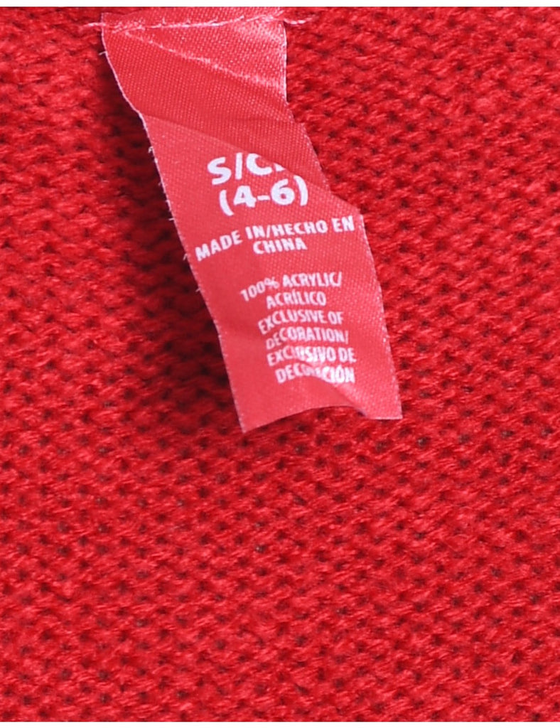 Santa Claus Design Red Embroidered Christmas Jumper - S