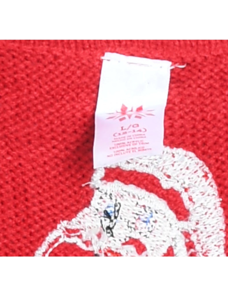 Santa Claus Design Red Embroidered Christmas Vest - L