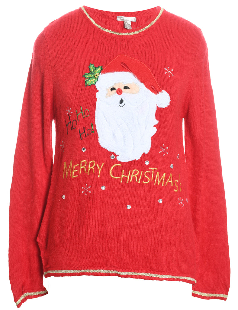 Santa Claus Design Red Knit Christmas Jumper - M