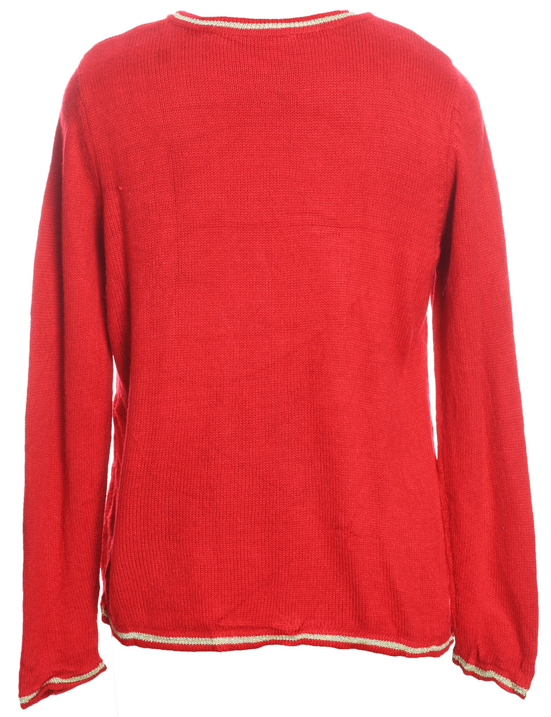 Santa Claus Design Red Knit Christmas Jumper - M