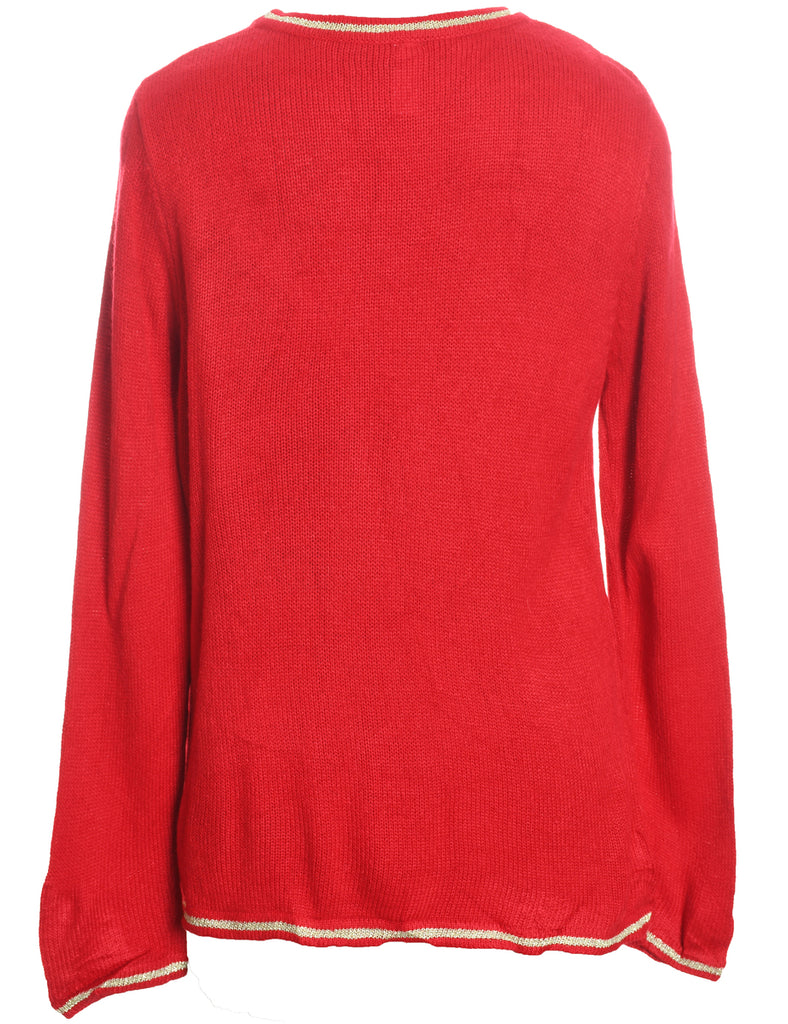 Santa Claus Design Red Knit Christmas Jumper - L