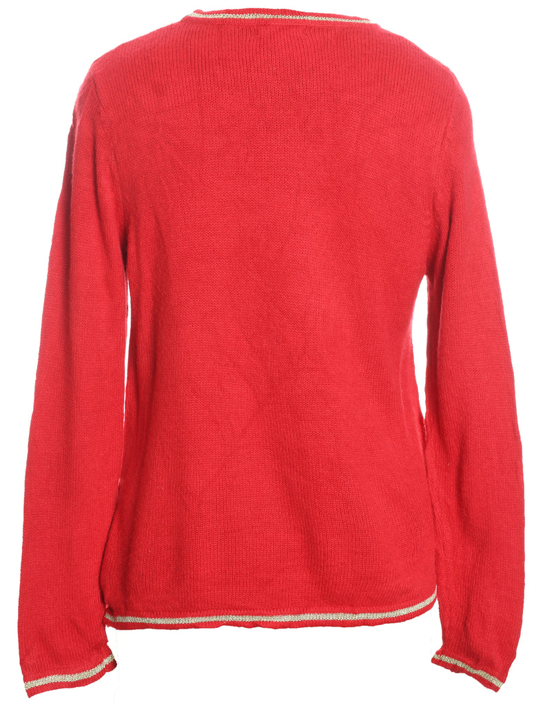 Santa Claus Design Red Knit Christmas Jumper - M