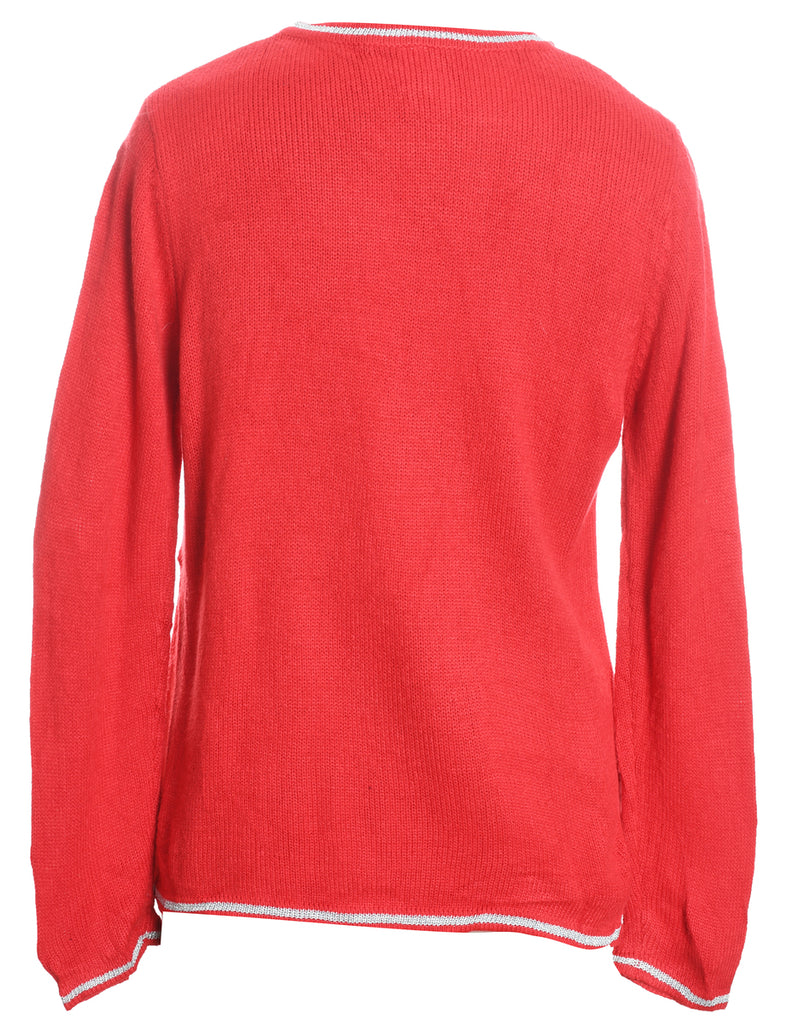 Santa Claus Design Red Knit Christmas Jumper - M