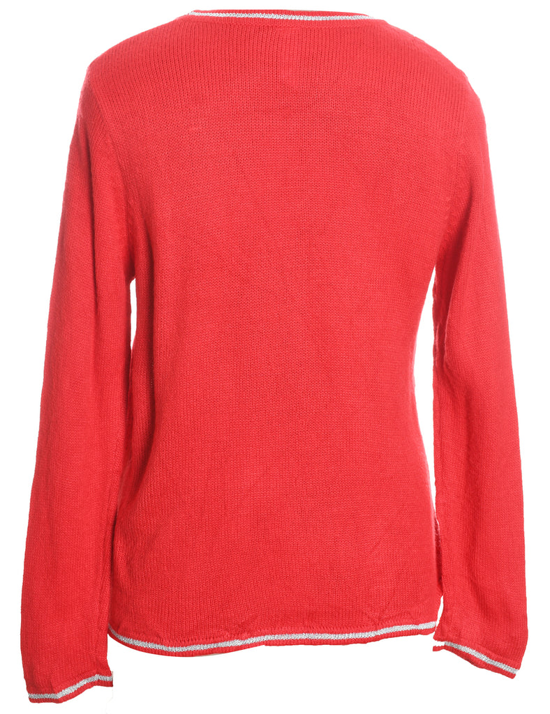 Santa Claus Design Red Knit Christmas Jumper - M