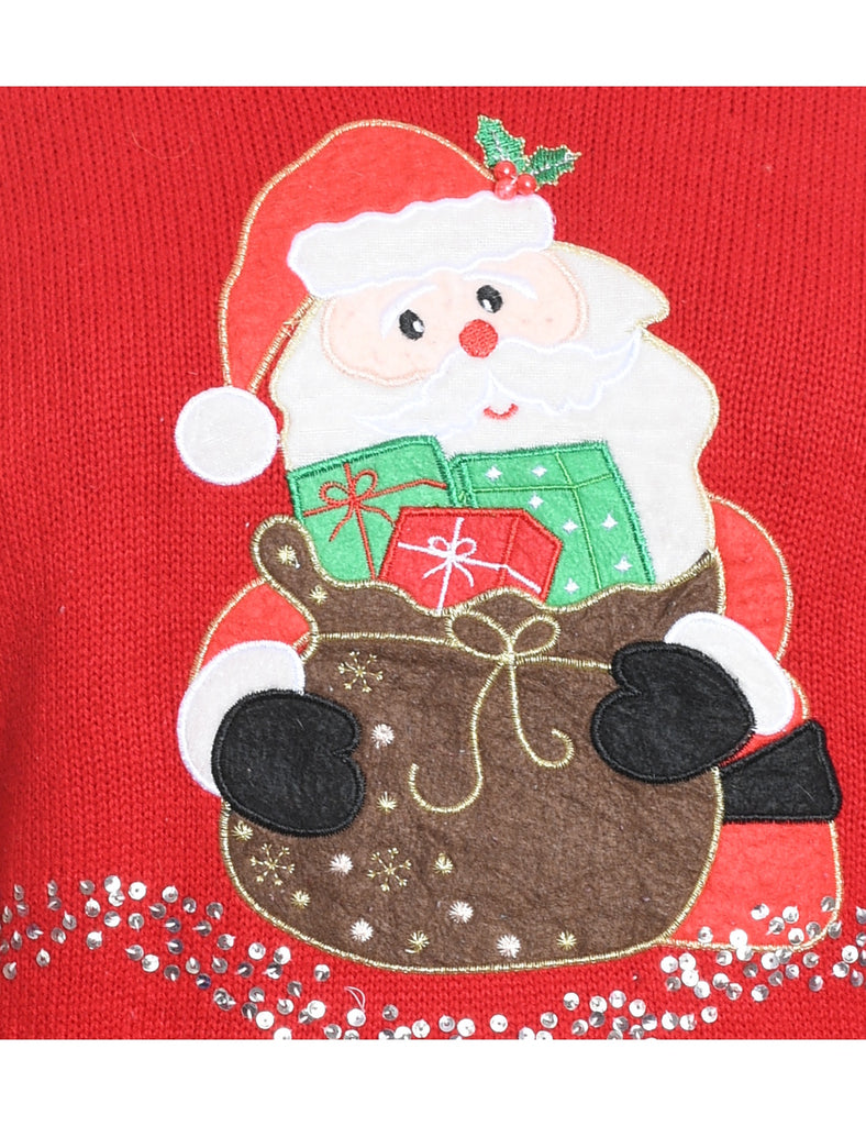 Santa Claus Design Red Knit Christmas Jumper - M