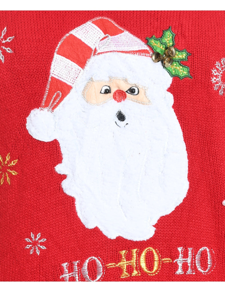 Santa Claus Design Red Knit Christmas Jumper - L