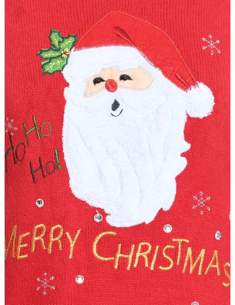 Santa Claus Design Red Knit Christmas Jumper - M