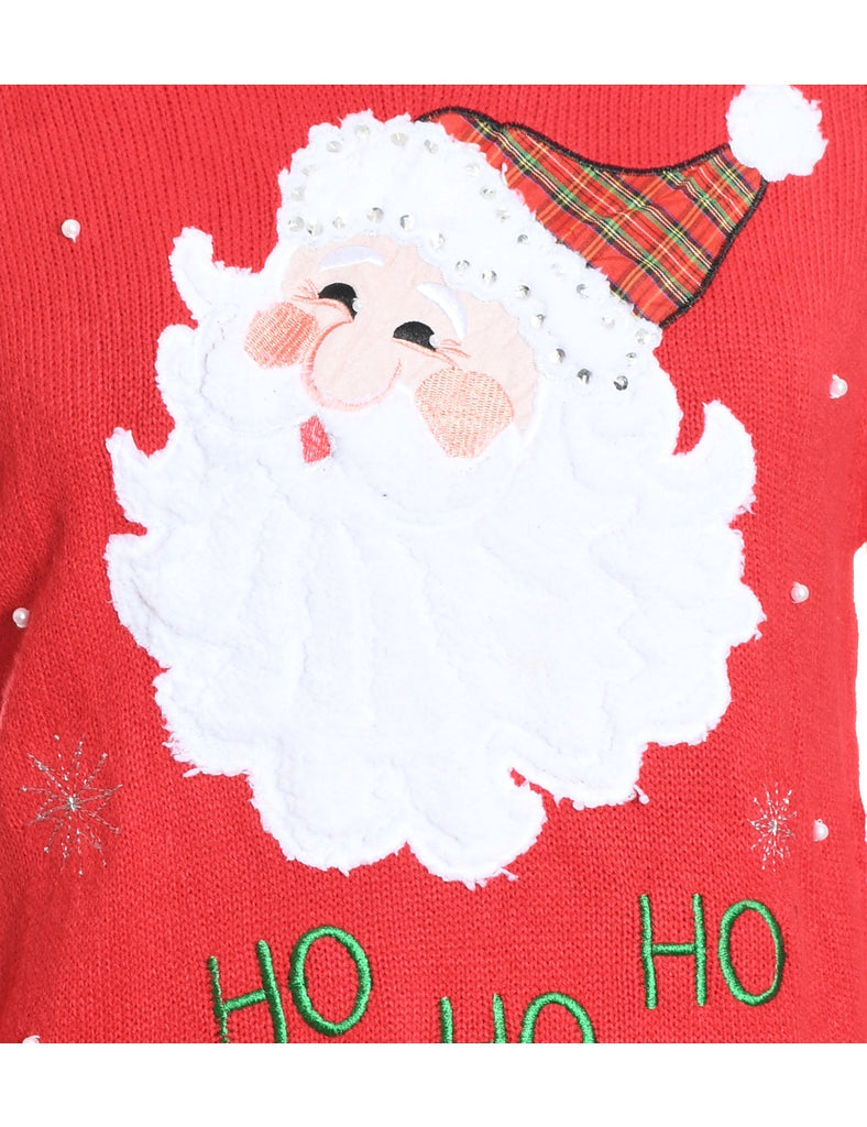 Santa Claus Design Red Knit Christmas Jumper - M