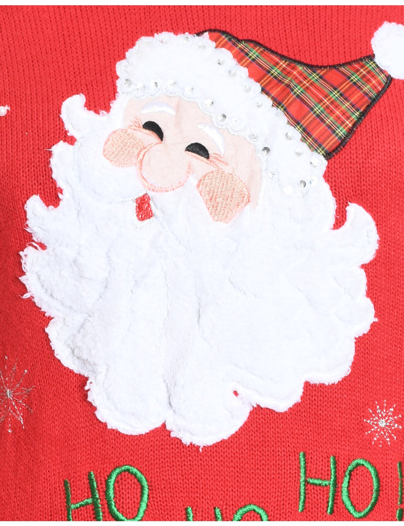 Santa Claus Design Red Knit Christmas Jumper - M