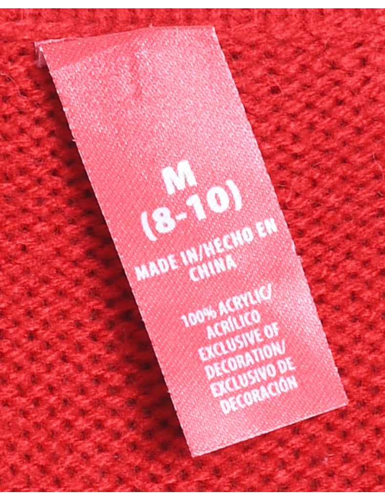 Santa Claus Design Red Knit Christmas Jumper - M