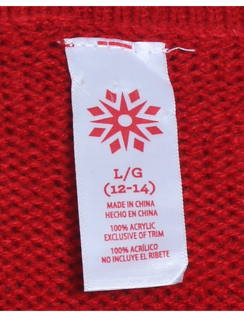 Santa Claus Design Red Knit Christmas Jumper - L