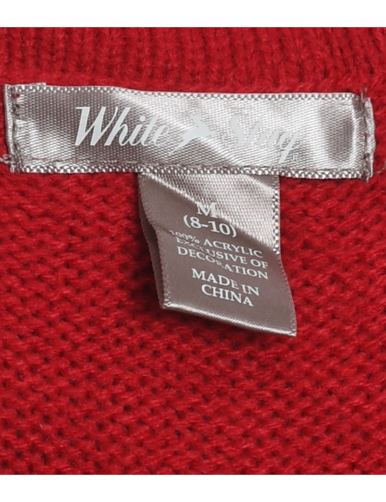 Santa Claus Design Red Knit Christmas Jumper - M