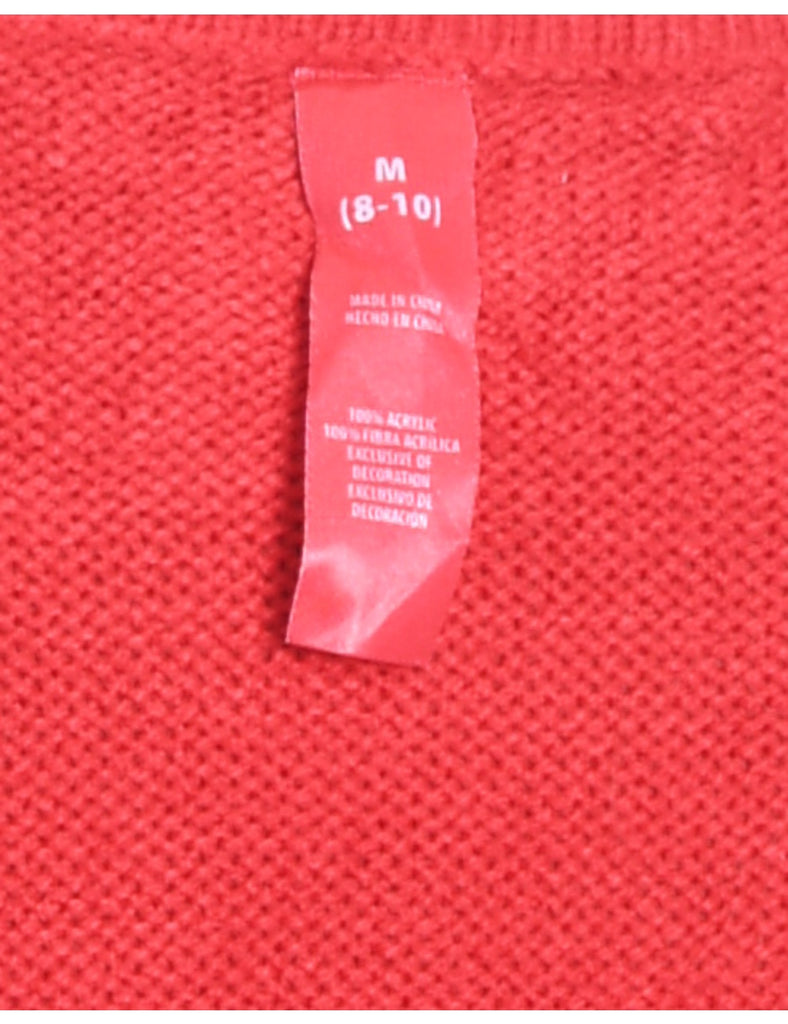 Santa Claus Design Red Knit Christmas Jumper - M