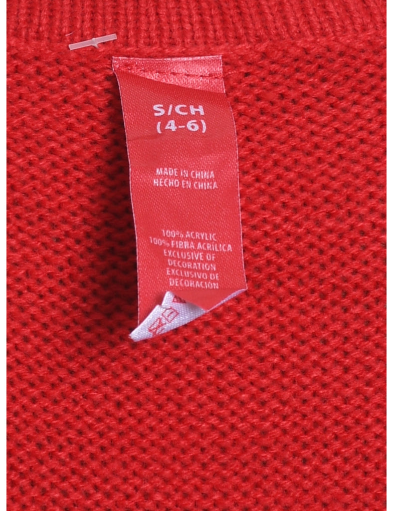 Santa Claus Design Red Knit Christmas Jumper - M