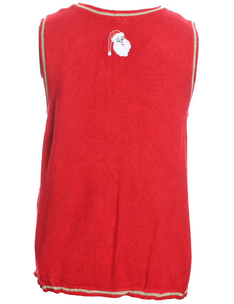 Santa Claus Design Red Knit Christmas Vest - M