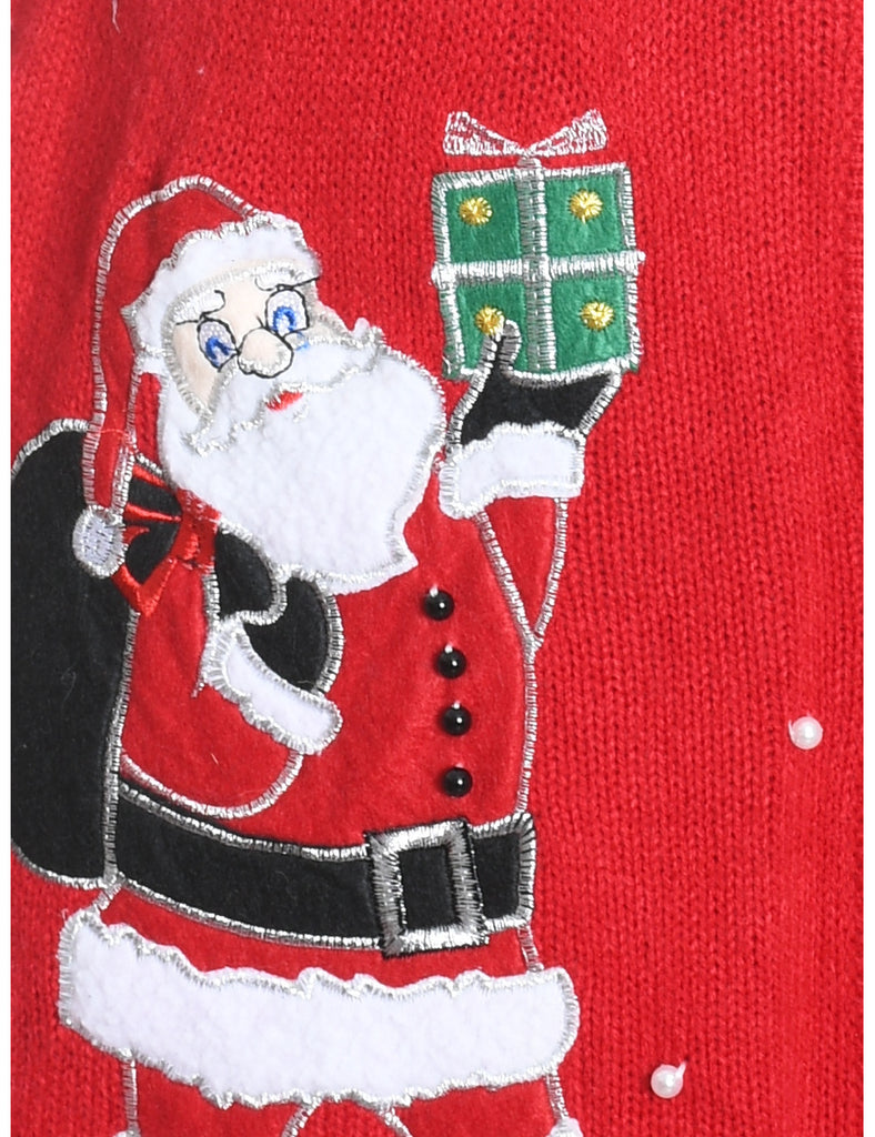 Santa Claus Design Red Knit Christmas Vest - M