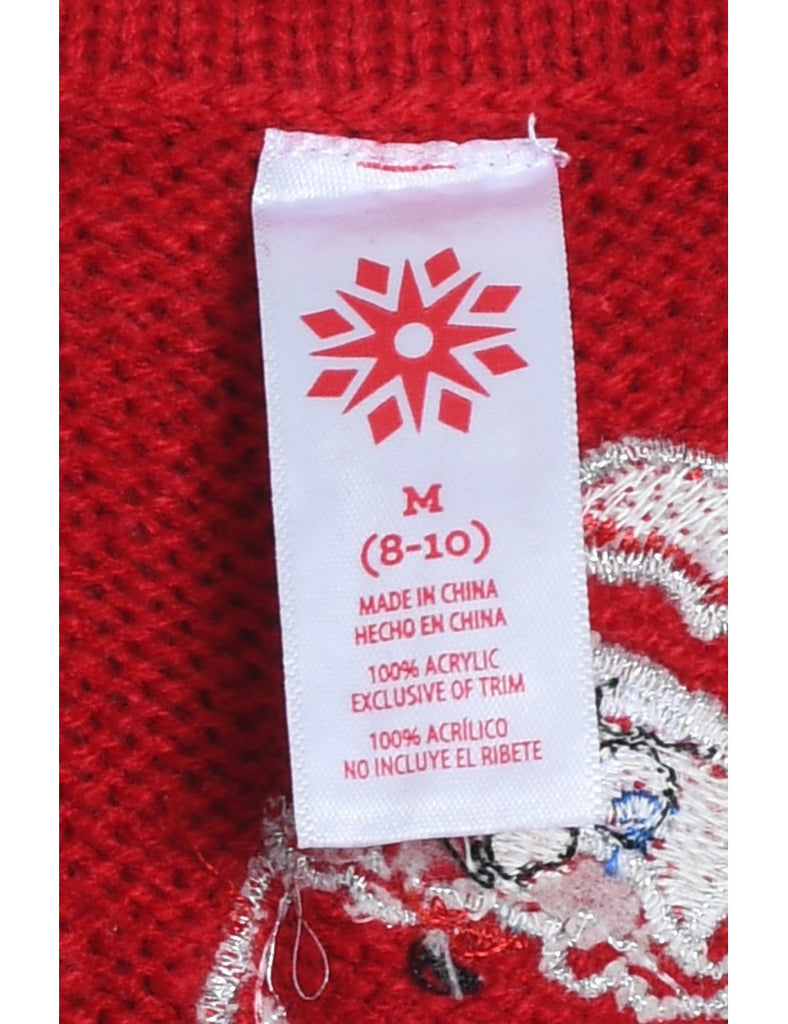 Santa Claus Design Red Knit Christmas Vest - M
