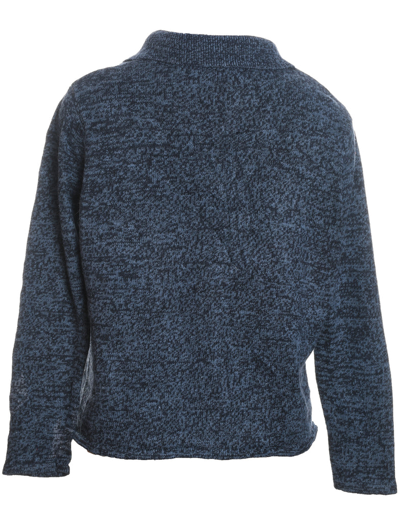 Santa Claus Navy Embroidered Christmas Cardigan - M