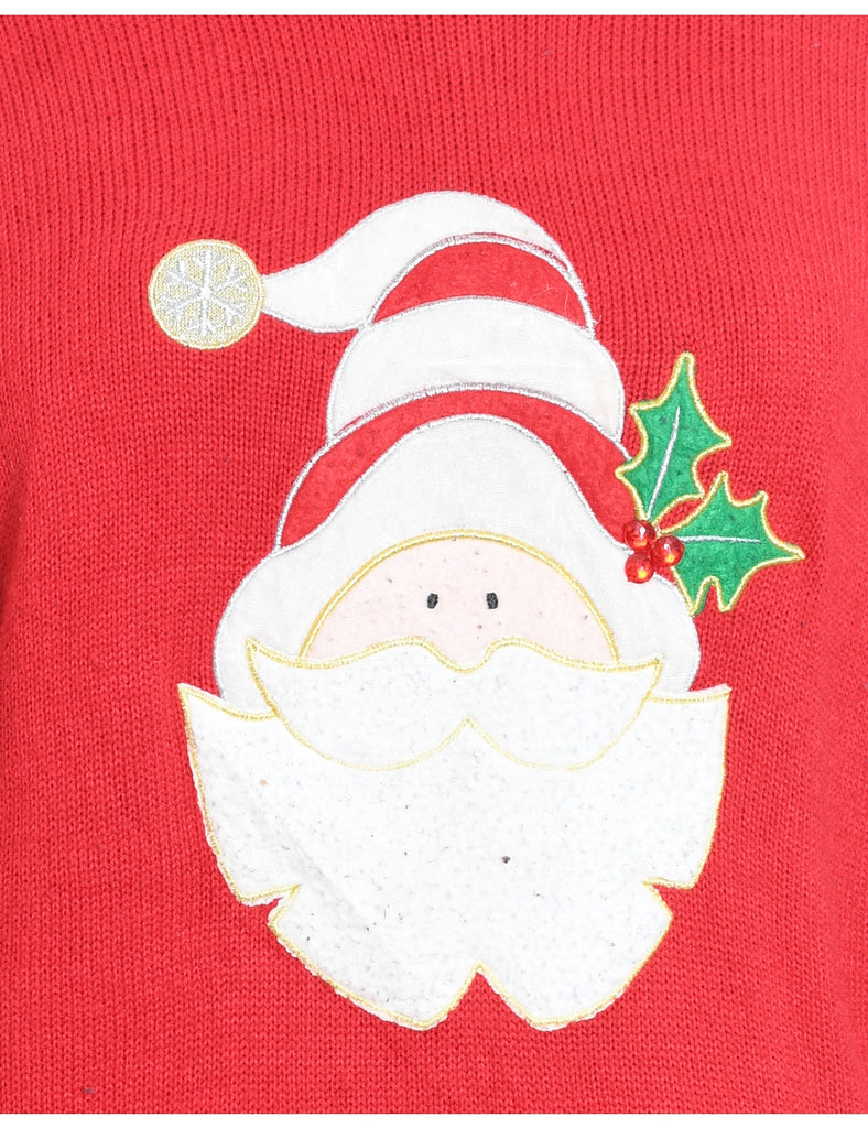 Santa Claus Red Knit Christmas Jumper - L