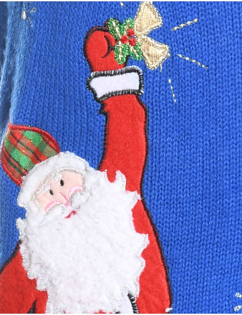 Santa Claus & Reindeer Blue Knit Christmas Vest - S