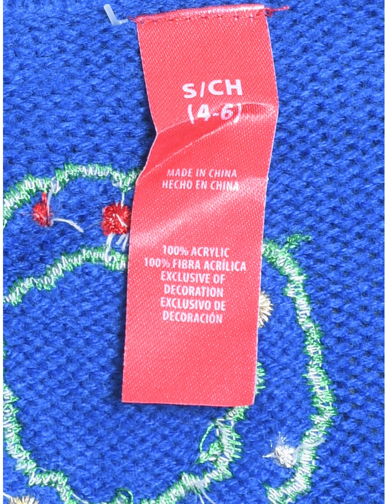 Santa Claus & Reindeer Blue Knit Christmas Vest - S