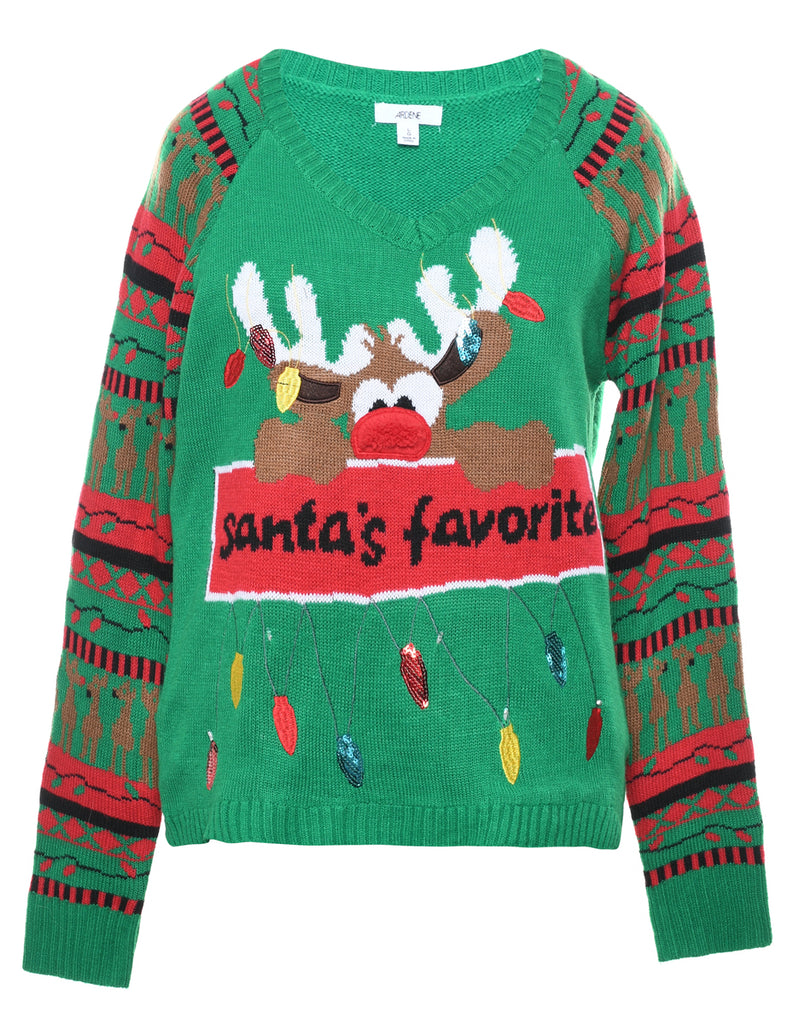 Santa Claus & Reindeer Christmas Jumper - L