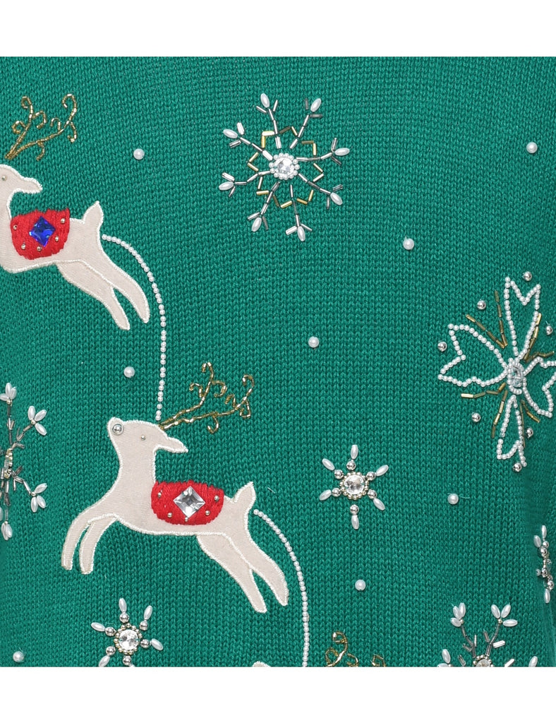 Santa Claus & Reindeer Christmas Jumper - M