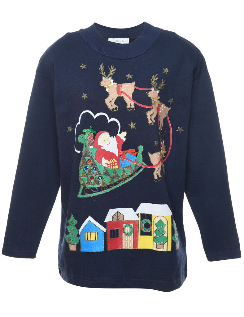 Santa Claus & Reindeer Christmas Sweatshirt - M