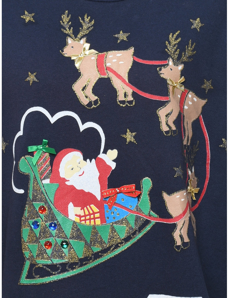 Santa Claus & Reindeer Christmas Sweatshirt - M