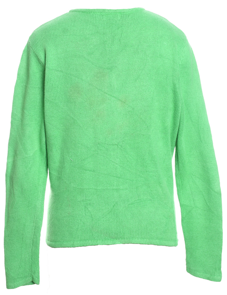 Santa Claus & Reindeer Design Light Green Christmas Cardigan - M