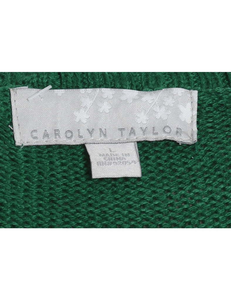 Santa Claus & Reindeer Green Knit Christmas Jumper - L