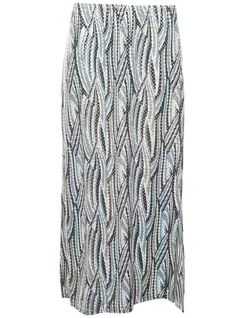 Sequined Abstract Print Midi Skirt - M