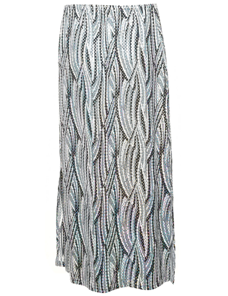 Sequined Abstract Print Midi Skirt - M