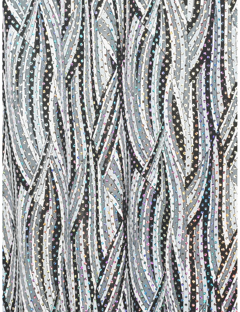 Sequined Abstract Print Midi Skirt - M