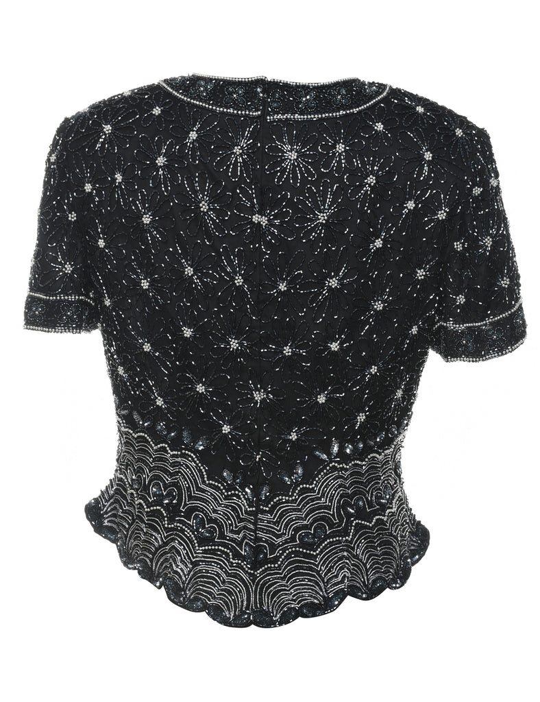 Sequined & Beaded Silk Party Top - M