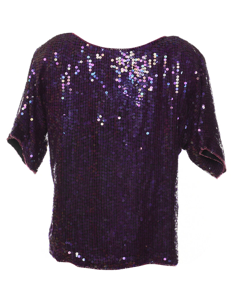 Sequined & Beaded Silk Party Top - M