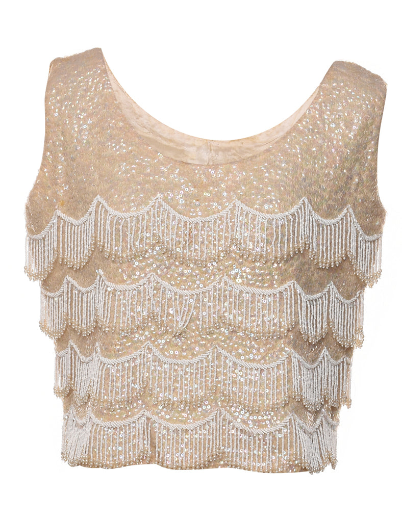 Sequined & Beaded Wool Party Top - M