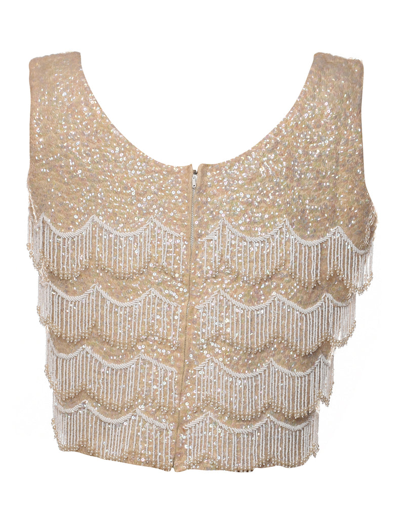 Sequined & Beaded Wool Party Top - M