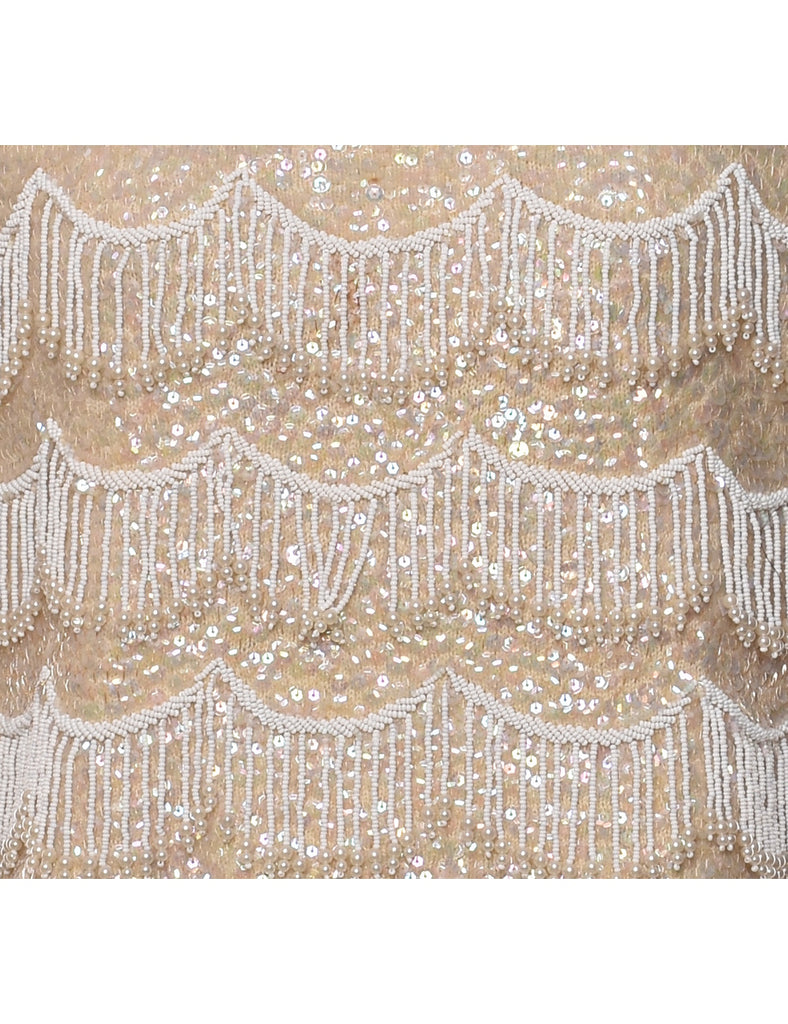 Sequined & Beaded Wool Party Top - M