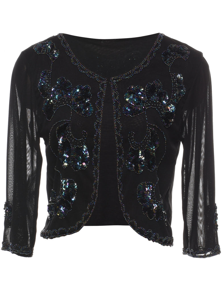 Sequined Black Evening Jacket - M