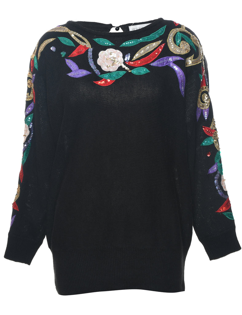 Sequined Black Jumper - L