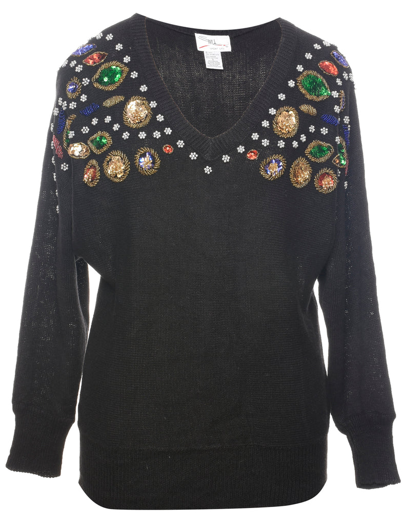 Sequined Black Jumper - S