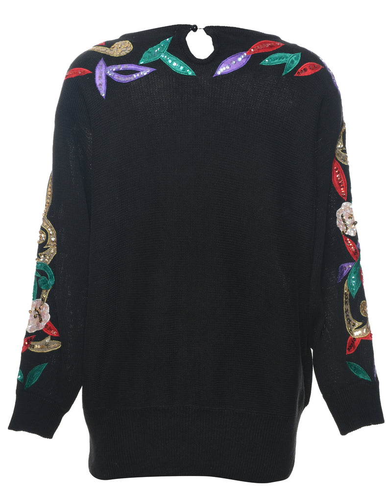 Sequined Black Jumper - L