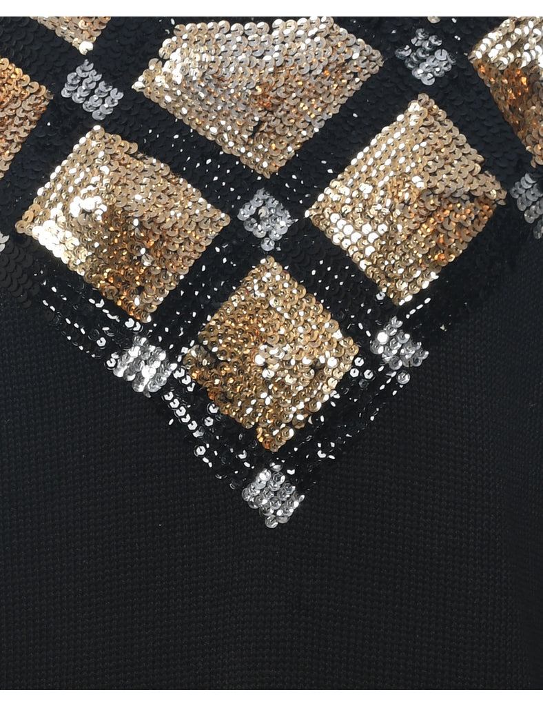 Sequined Black Jumper - M
