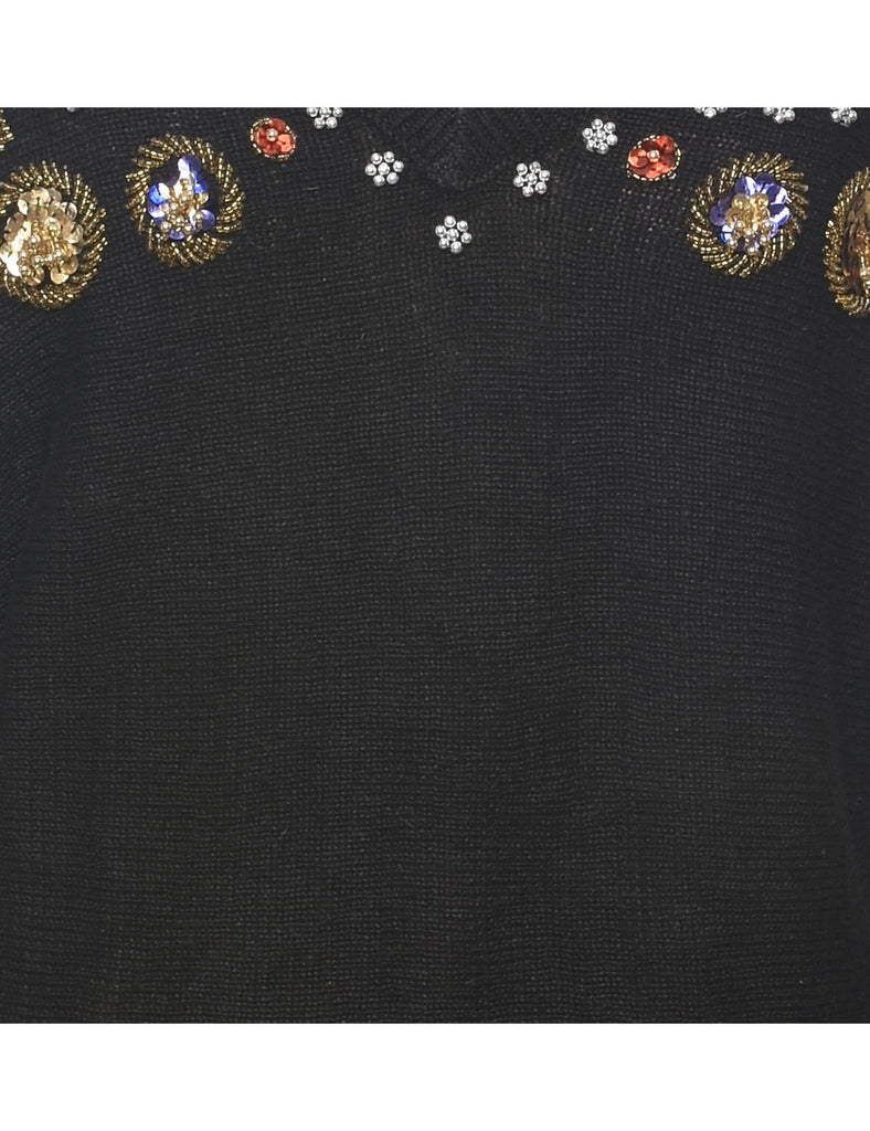 Sequined Black Jumper - S
