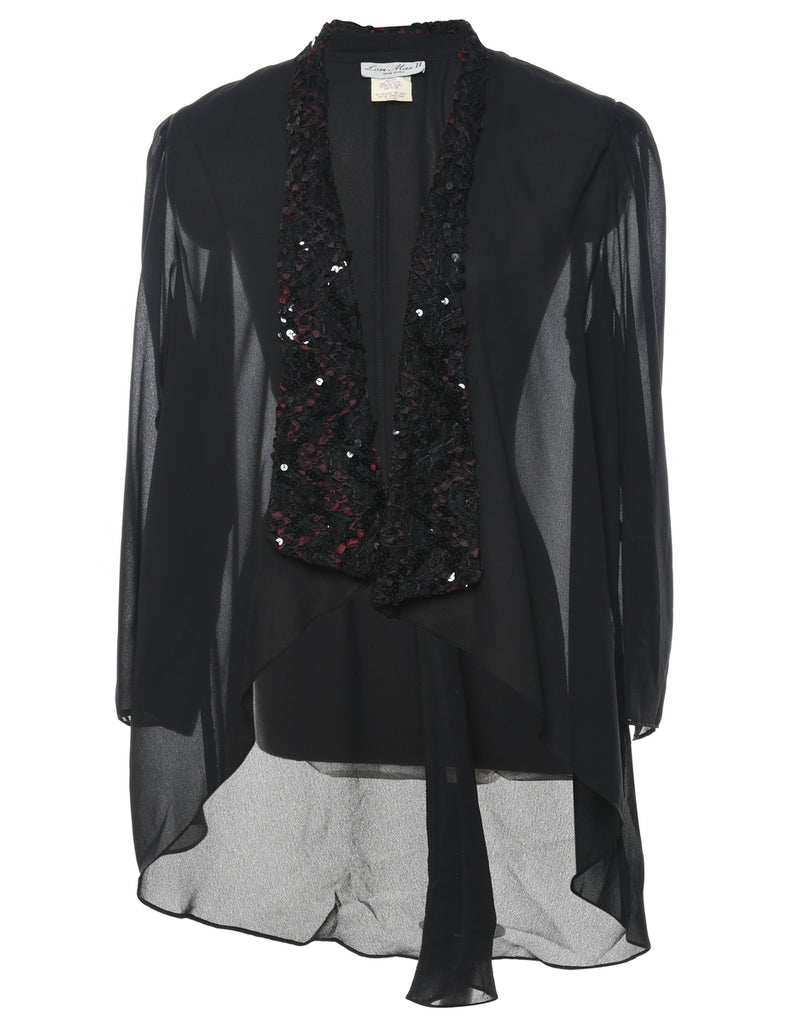 Sequined Black Lace Trim Evening Jacket - XL