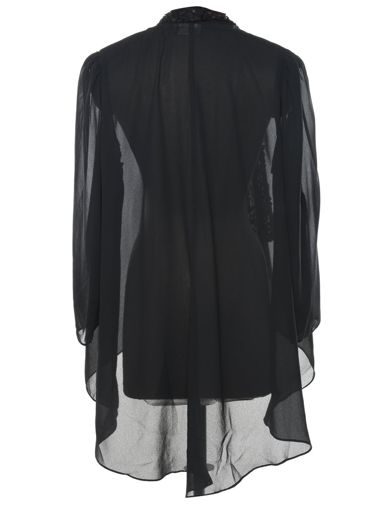 Sequined Black Lace Trim Evening Jacket - XL