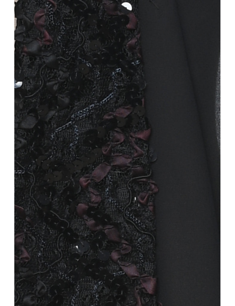 Sequined Black Lace Trim Evening Jacket - XL